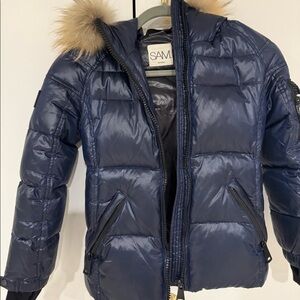 SAM. Blue girls coat with fur.